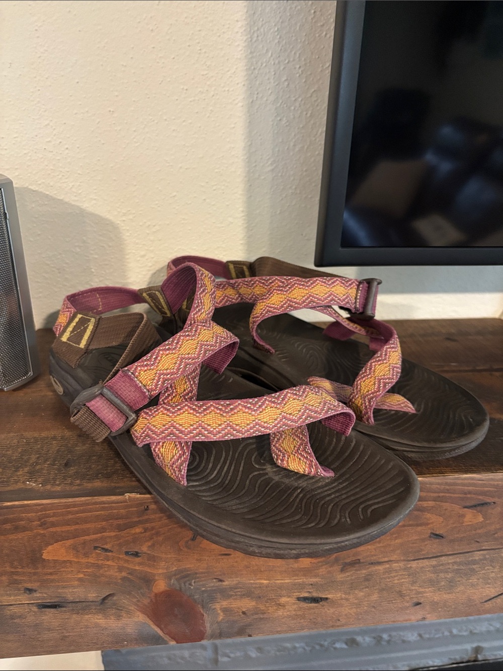 Chaco Women's Sandals in Burgundy and Yellow Pattern